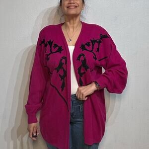 Joyce Fuschia Open Front Vintage Cardigan Sz XL